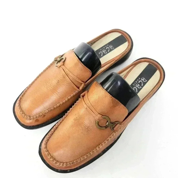 Vintage 90s BCBG Paris Cognac Embroidered Chunky Slides - 7 - Picture 2 of 11